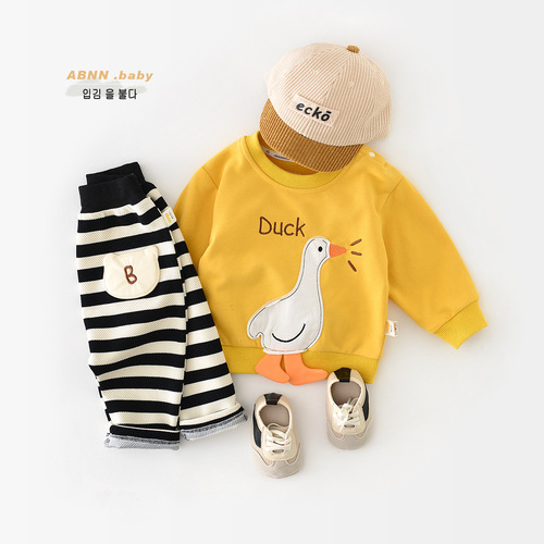 Newborn one-piece fun big white duck Western-style crawling suit baby autumn wear baby clothes baby cotton long crawling full moon