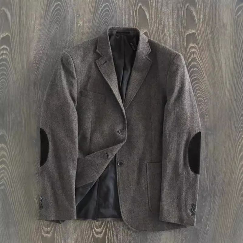 Autumn and Winter New Retro Tweed Herringbone Yuppie Jacket Men's Multi-Flap Pocket Pants Slim Suit Top Single West