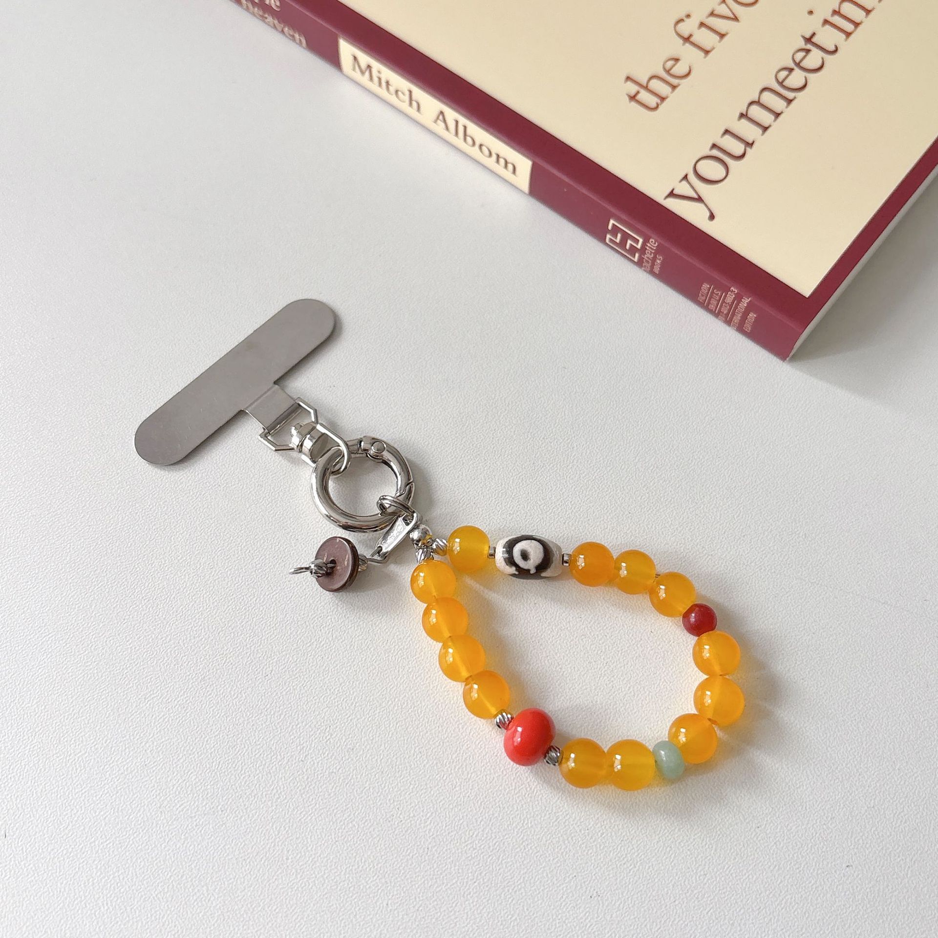 Marca de moda original cadena de teléfono móvil vidrio natural con cuentas caja de teléfono móvil cordón bolso colgante muñeca colgante estilo ins