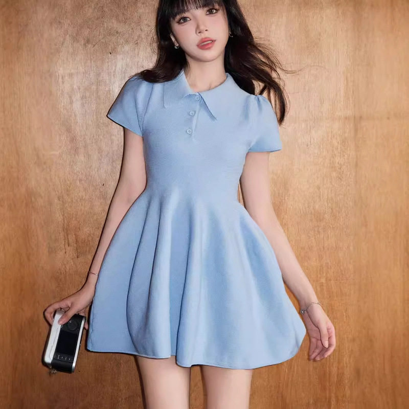 Summer New Style Shirt Collar Stretch Doll Dress/Design Sense Tight Waist Slimming Puffy A- Line Skirt dress Women's Clothing Summer New Style Shirt Collar Stretch Doll Dress/Design Sense Tight Waist Slimming Puffy A- Line Skirt dress Women's Clothing