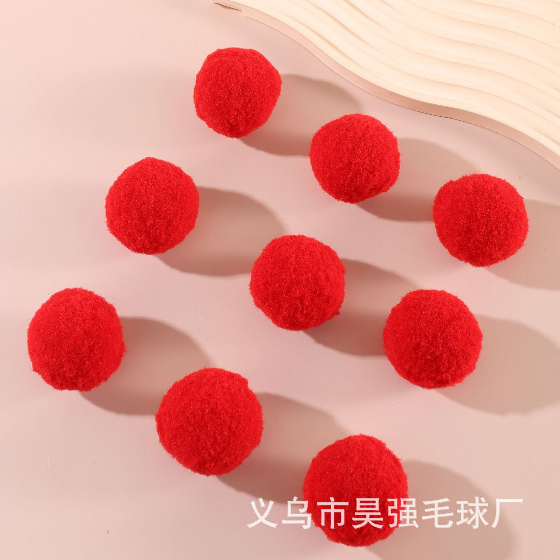 大红色仿糖葫芦串毛球涤纶高弹球新年装饰diy配饰pompom毛绒球