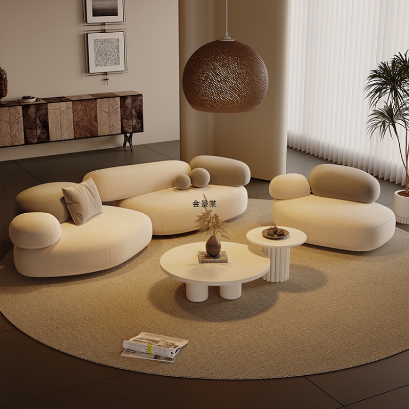 Cream Style Reception and Rest Area Special-Shaped Pebble Sofa Simple Beauty Salon Clothing Store Small Apartment Living Room Sofa