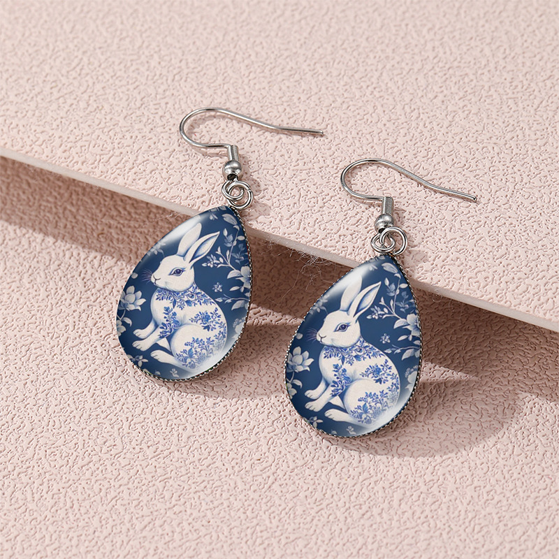 Cross-border Easter Time Gem Earrings Egg Rabbit Art Pattern Earrings Water Drops Earrings Earrings Women Wholesale