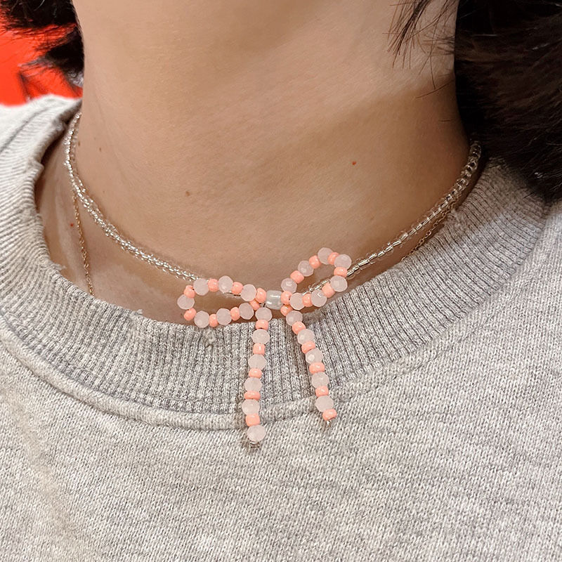 Ig Style Sweet Bow Knot Artificial Crystal Beaded Knitting Women's Necklace display picture 3