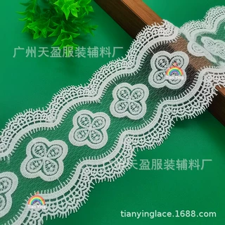天盈宽11cm双边四花瓣牛奶丝网纱刺绣花边洛丽塔服装辅料限量出售