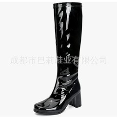 秋冬季新款外贸跨境大码35-48经典圆头女士高筒靴红色演出鞋白色