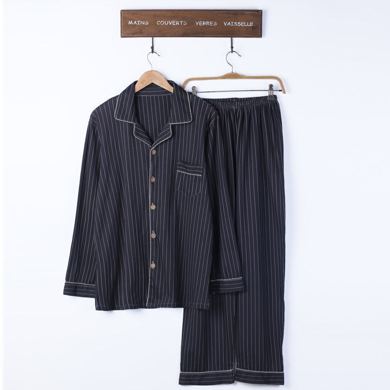 100% pijamas de algodón de primavera y otoño de los hombres de manga larga joven y de mediana edad Otoño e Invierno flojo cardigan traje de desgaste para el hogar