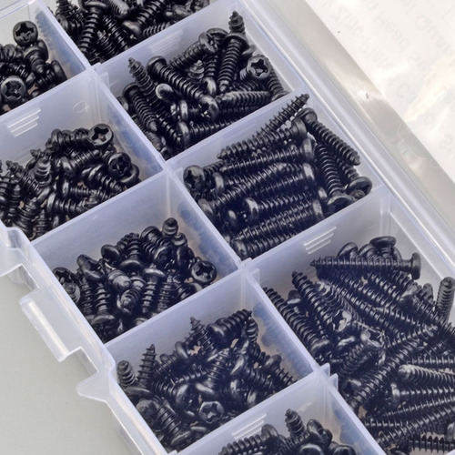Cross-border boxed screw set 450pcs/500PCS black carbon steel PA cross-recessed self-tapping screw combo kit
