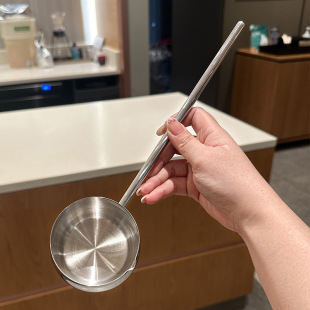 304 Stainless Steel Oil Splashing Pot Long Handle Pan Kitchen Hot Oil Oil Drain Oil Special Food Supplementary Mini Milk Pot