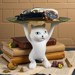 工厂现货动物摆件卡通猫托盘收纳客厅玄关桌面家居装饰摆件树脂工