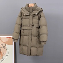 反季清仓牛角扣中长款棉服女韩版设计感宽松保暖连帽过膝外套冬