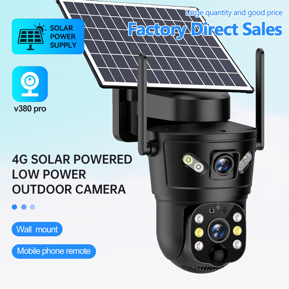 V380 Cross-Border Supply of 4g Solar Surveillance Camera Low Power Consumption Dual Painting Night Vision High Definition Wifi Monitoring Outdoor
