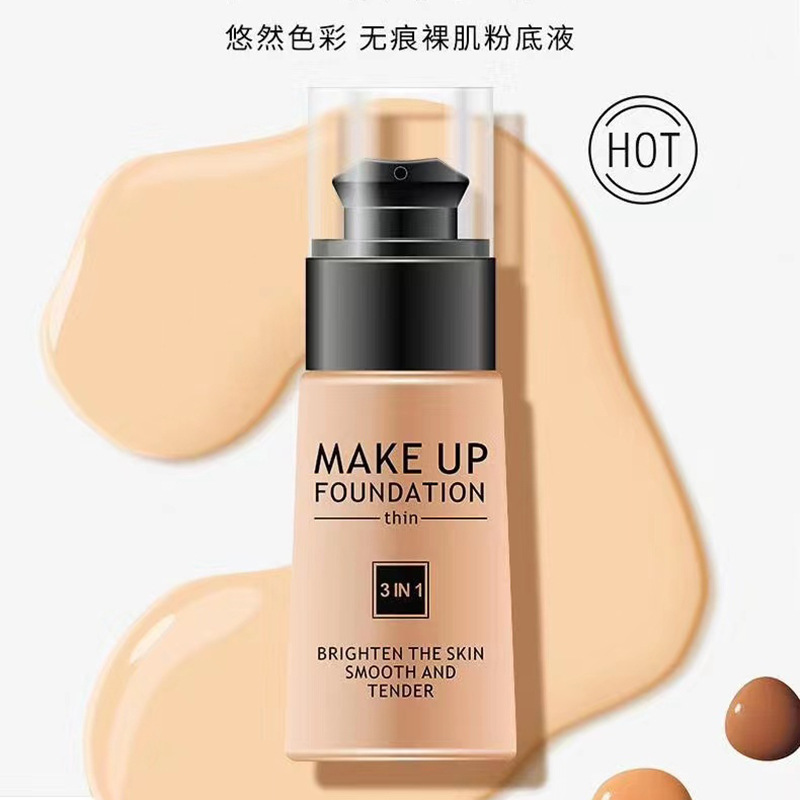 悠然色彩粉底液女持妝不易脫妝水潤輕薄自然水感不易卡粉粉底批發