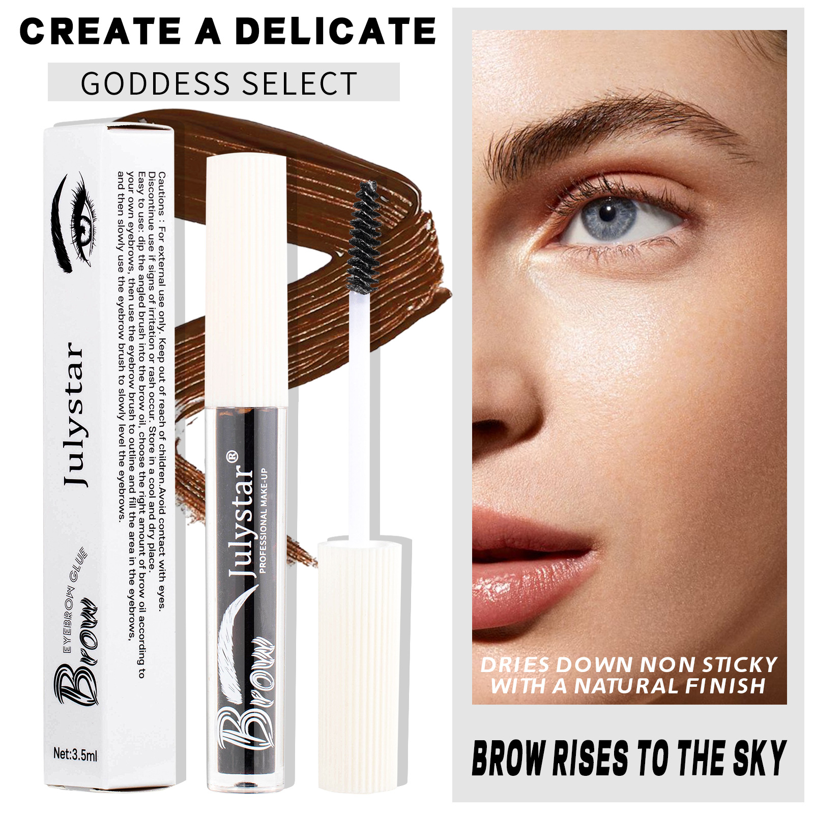 Julystar Eyebrow Gel is a water-resistant, non-smudging, natural and three-dimensional liquid that dries quickly undefined