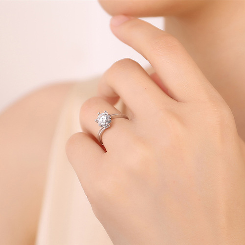 Snowflake Twist Arm Diamond Ring for Women S925 Silver PT950 Closed Mouth Live Stream Supply Chain Cross-border Wholesale Exclusive