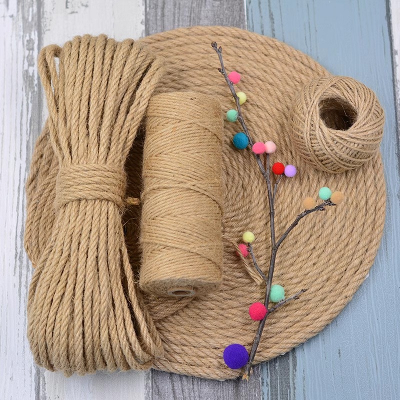 Cordas de yute atadas de cuerda trenzadas a mano lámpara retro tela de lino DIY gatos material de escalada decoración de cuerda