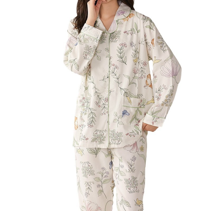 봄산모 잠옷, 수유복, 신형 7A항균실크, 린넨, 면 고정 가슴 패드, 산모 산후 수유복 세트