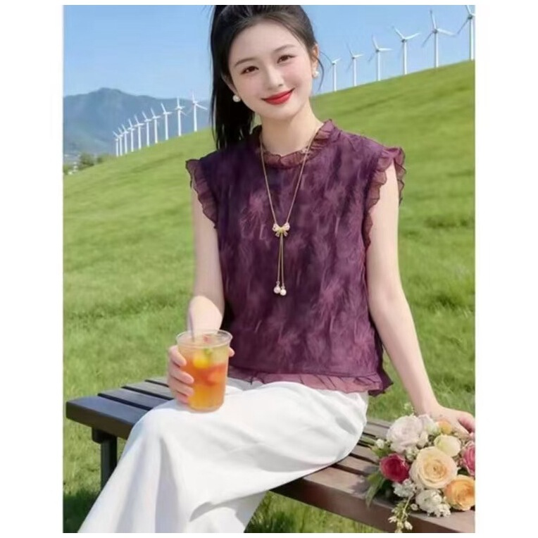 2026 Summer New Style Ruffled Sleeveless Shirt, Fashionable, Slimming, Elegant, Age-Reducing, Thin Outerwear Top for Women