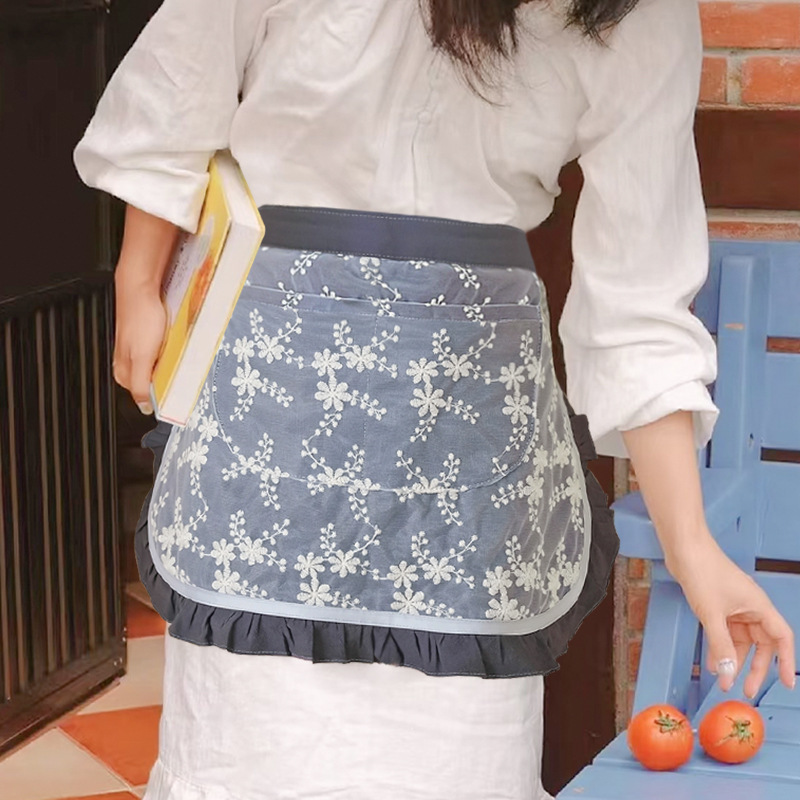 韓国式の百合の短い半身のエプロンの台所の料理の汚れ防止カバーのスカートの文芸の小さい清新な半分のカット式のレースは腰を囲みます。|undefined