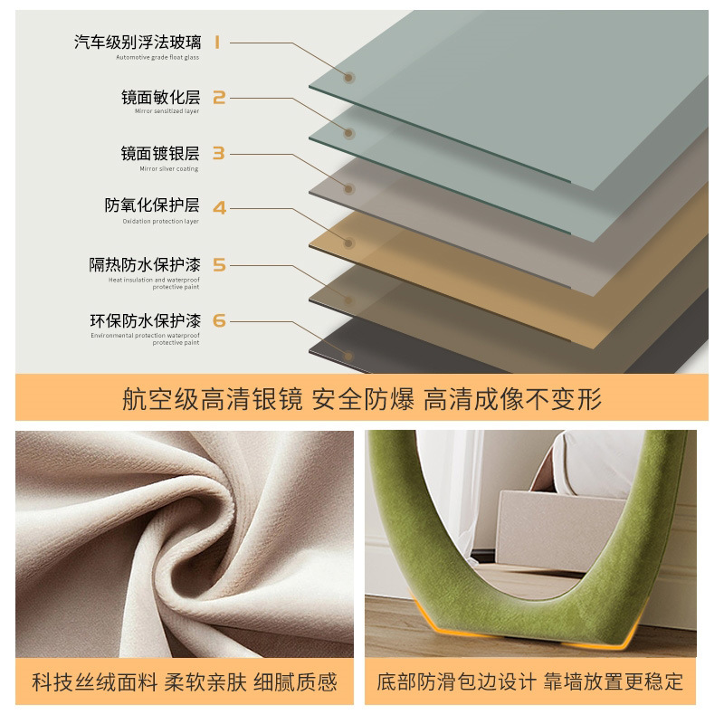 Espejo de cuerpo entero de viento crema Espejo de suelo Espejo de prueba Nórdico Colgado en la pared del dormitorio Salón Espejo de nube de forma especial