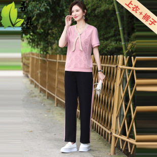 Fashion Middle-aged Women's Wear 2024 Mother's Wear suit Summer 40-year-old Casual Pullover Middle-aged Summer Two-piece Set