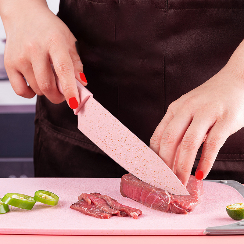 Juego de cuchillos de seis piezas de paja de trigo de color macaron, cocina para el hogar, cuchillo de cocina, corte de carne, caja de regalo de acero inoxidable, juego de cuchillos