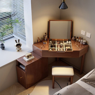 Solid Wood Triangular Dressing Table Multi-Functional Corner Dressing Table Household Small Apartment Integrated Wall Corner Cabinet Set Dressing Table