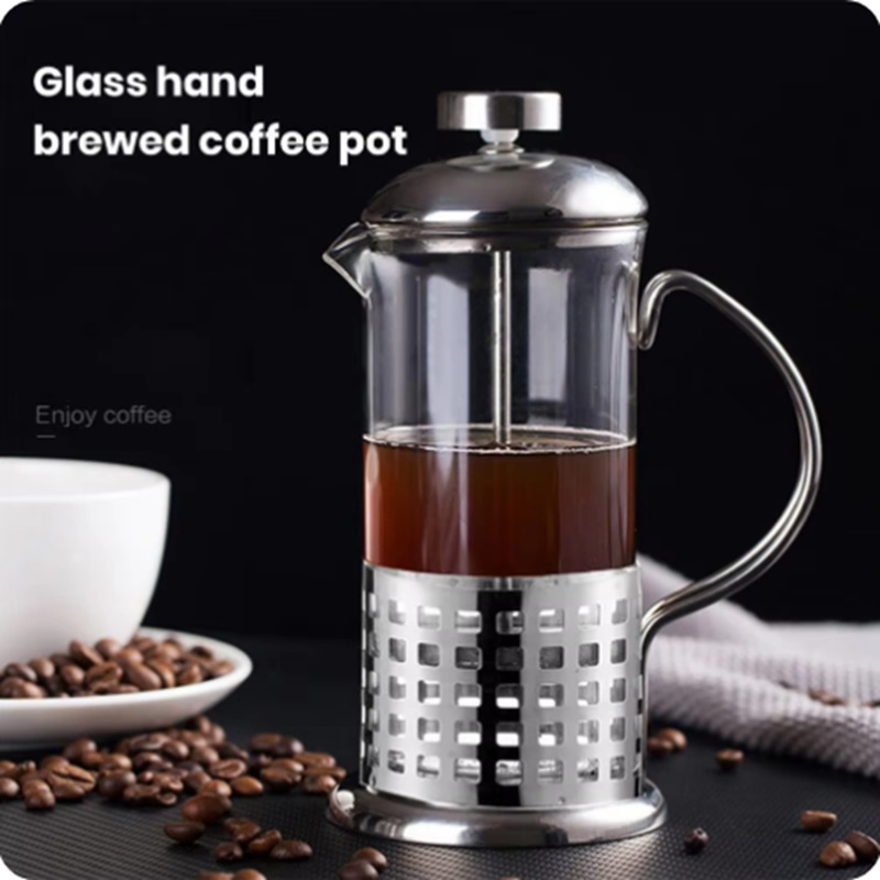 Acero inoxidable con mango tetera de vidrio tetera de café prensada francesa tetera de agua con filtro tetera de agua