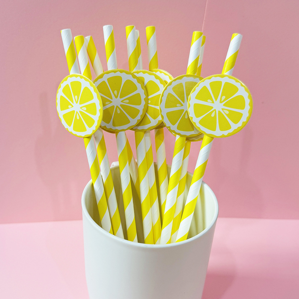 Suministros para fiestas transfronterizas Pajitas de limón de frutas creativas Pajitas de papel desechables Pajitas de bebidas de jugo Spot al por mayor