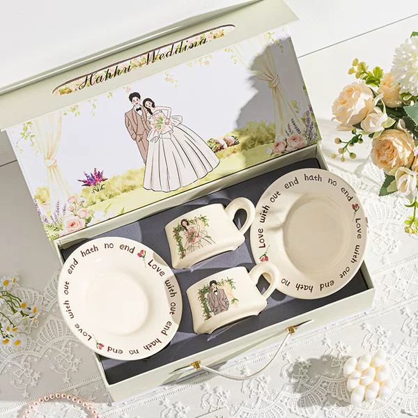 High-End French-Style Ceramic Coffee Cup and Saucer Set, Wedding Gift Box, Household Mug Set