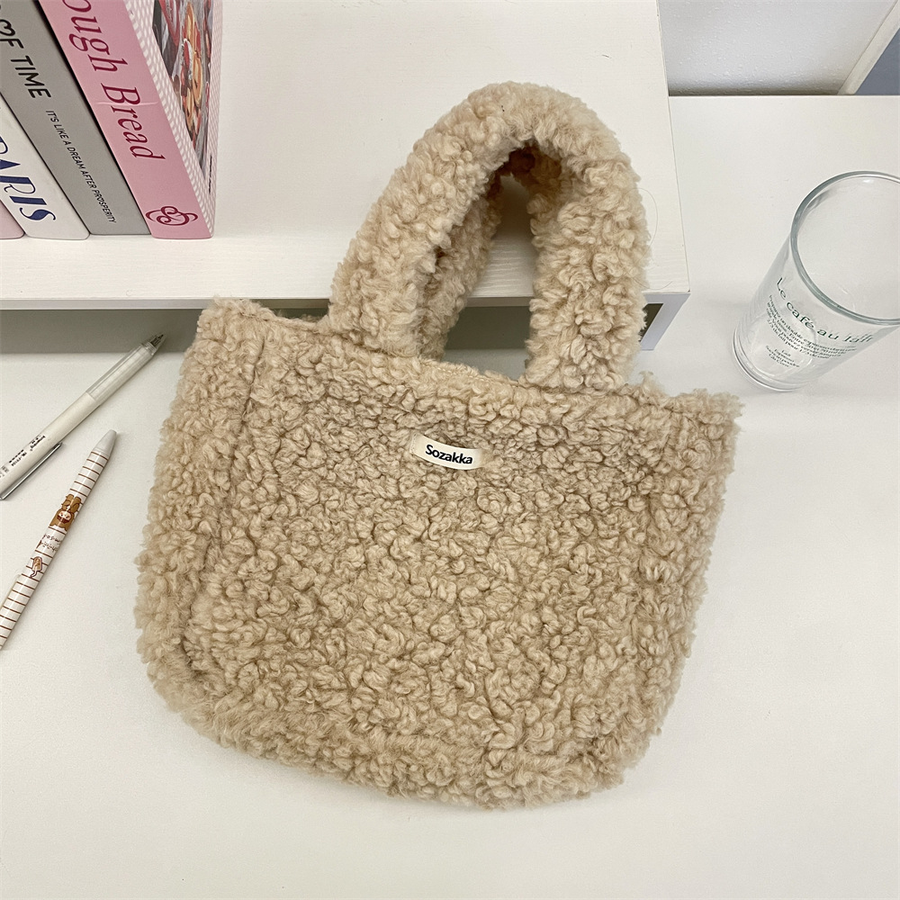 Korean Style Solid Colour Plush Handbag Women's Shoulder Bag_voghion.com