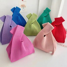 日韩镂空纯色针织手提包网红马甲背心包春夏百搭大容量网格手腕包