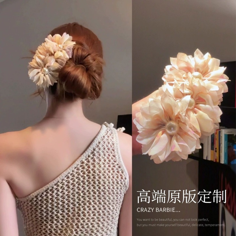 古风超仙~欧根纱立体蓬松多叶花头饰香蕉夹氛围感大号鲨鱼夹超仙|undefined
