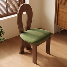 法式复古餐桌椅北欧实木侘寂风人鱼化妆靠背家用餐厅中古餐椅网红