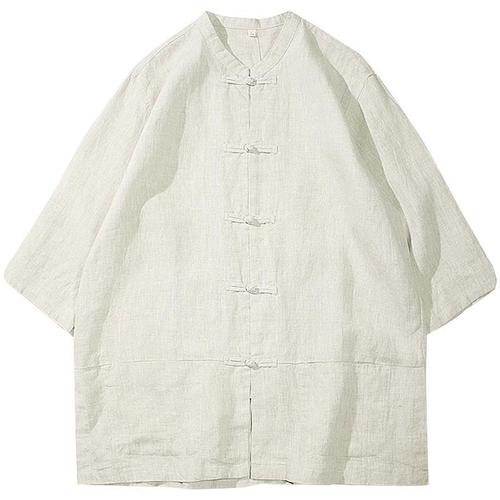 Summer Chinese Style Linen Short-Sleeve Tangzhuang Men Retro Five-Sleeve Hanfu Cotton-Linen Layman's Wear Plus Size Half-Sleeve Tea Dress