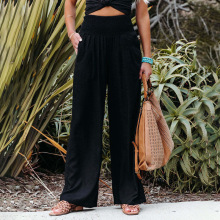 速卖通亚马逊跨境2024女装新款裤子夏季时尚休闲阔腿棉麻宽松长裤