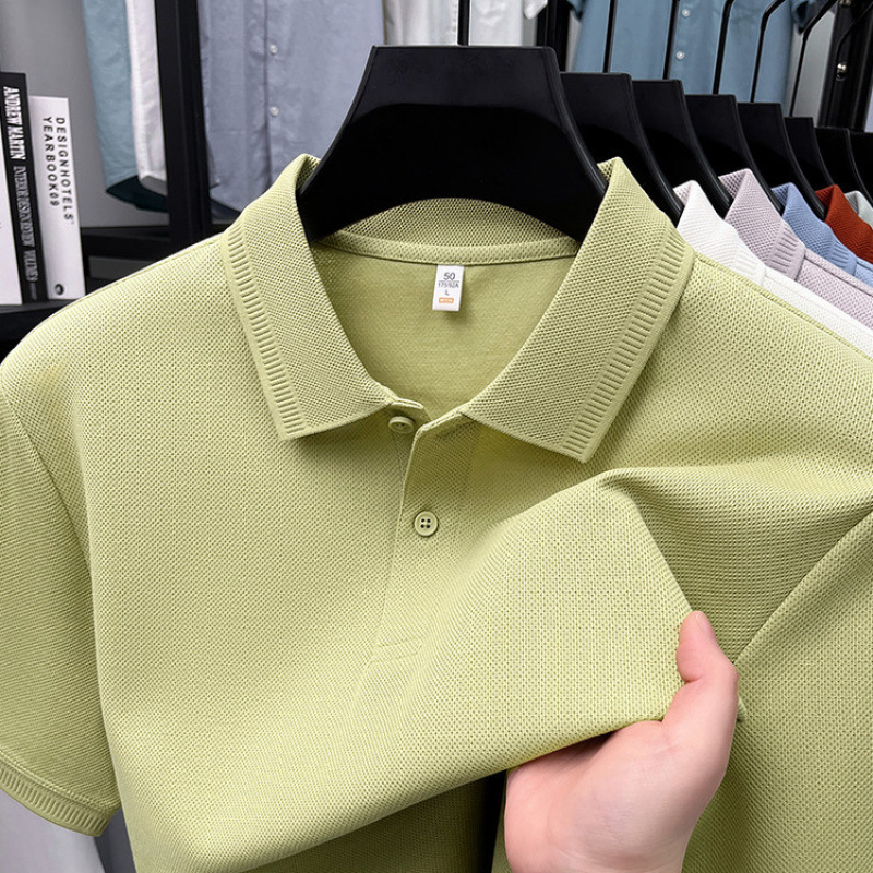 60 double-stranded double-sided mercerized cotton 220g Xinjiang long staple cotton short sleeve T-shirt 2025 summer solid color lapel T-shirt