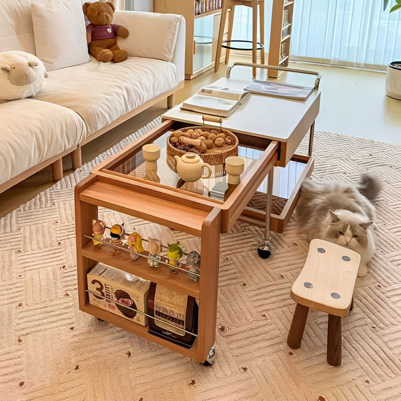 Mobile Coffee Table Sofa Living Room Retractable Stove Tea Solid Wood Household Trolley Tea Table Small Apartment Countryside