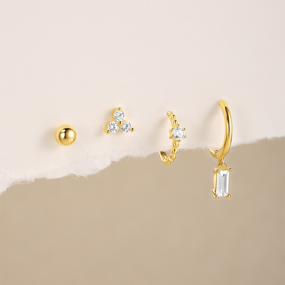 Inlay Design 1 Set 925 Sterling Silver Zircon Geometric Earrings