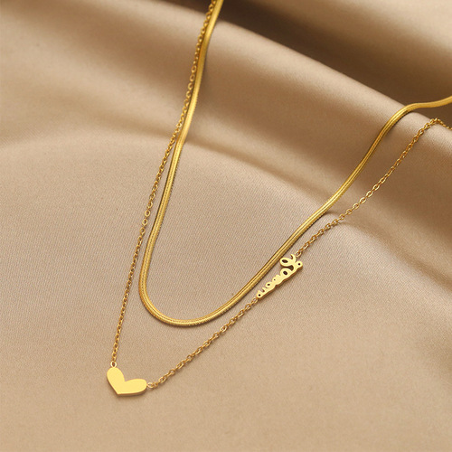 Internet celebrity Korean titanium steel design love love double-layer necklace female niche brand simple and versatile clavicle chain