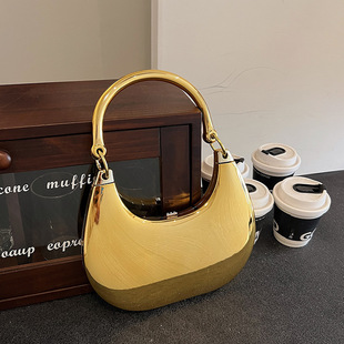 Cross-border European and American Golden Mirror Crescent Bag Dinner Acrylic Bag Fashion Bright Face Crescent One-shoulder Underarm Bag