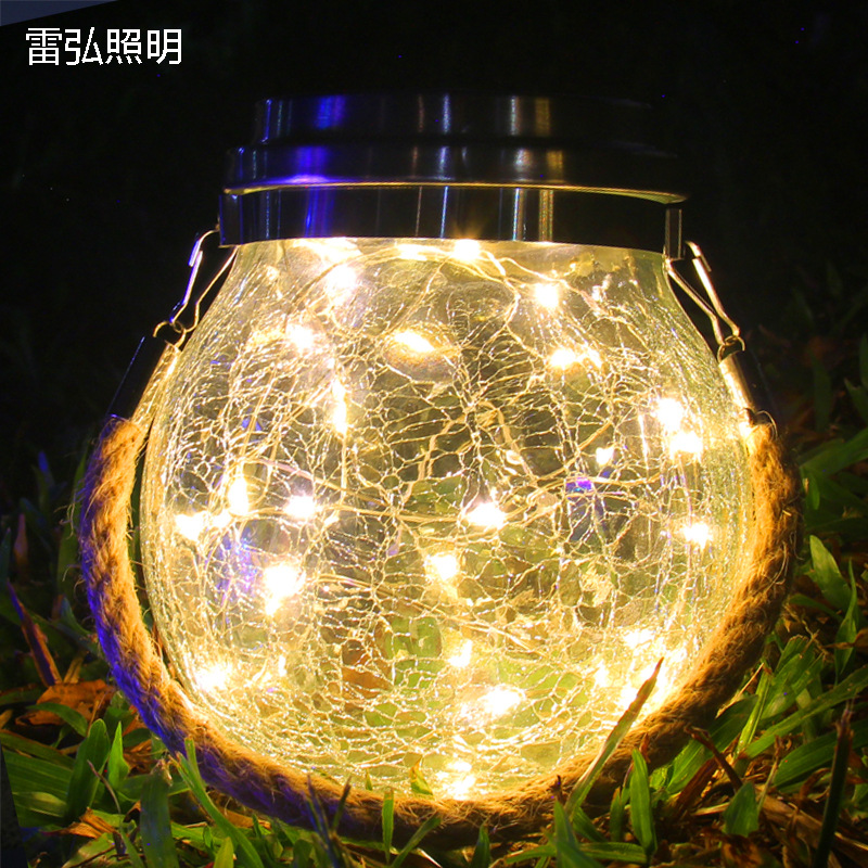 Lámpara solar para exterior/jardín, con efecto de grieta/botella/colgante/deseos, decoración creativa, lámpara de botella Mason navideña