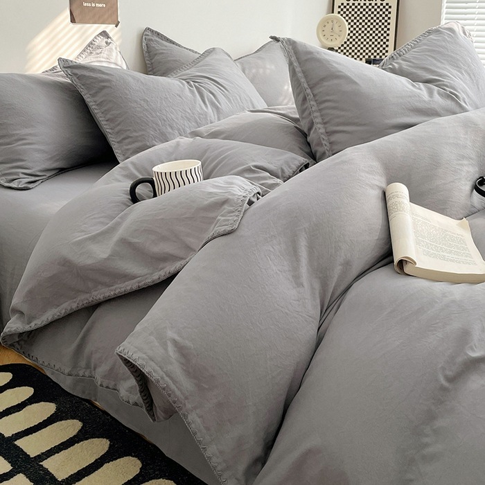 Otoño y invierno de algodón lavado con agua cuatro piezas de sábanas de cama, sábanas de cama, lujo ligero, 2025 nuevo dormitorio estudiantil de tres piezas