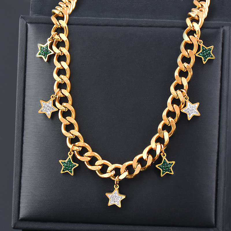 Fashion Star Titanium Steel Inlay Artificial Crystal Pendant Necklace 1 Piece