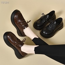全牛皮厚底乐福鞋女2025春秋新款松糕鞋英伦风单鞋增高大头小皮鞋