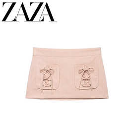 ZAZA 自制欧美风 批发女装 时尚百搭条纹印花口袋迷你裙4661507