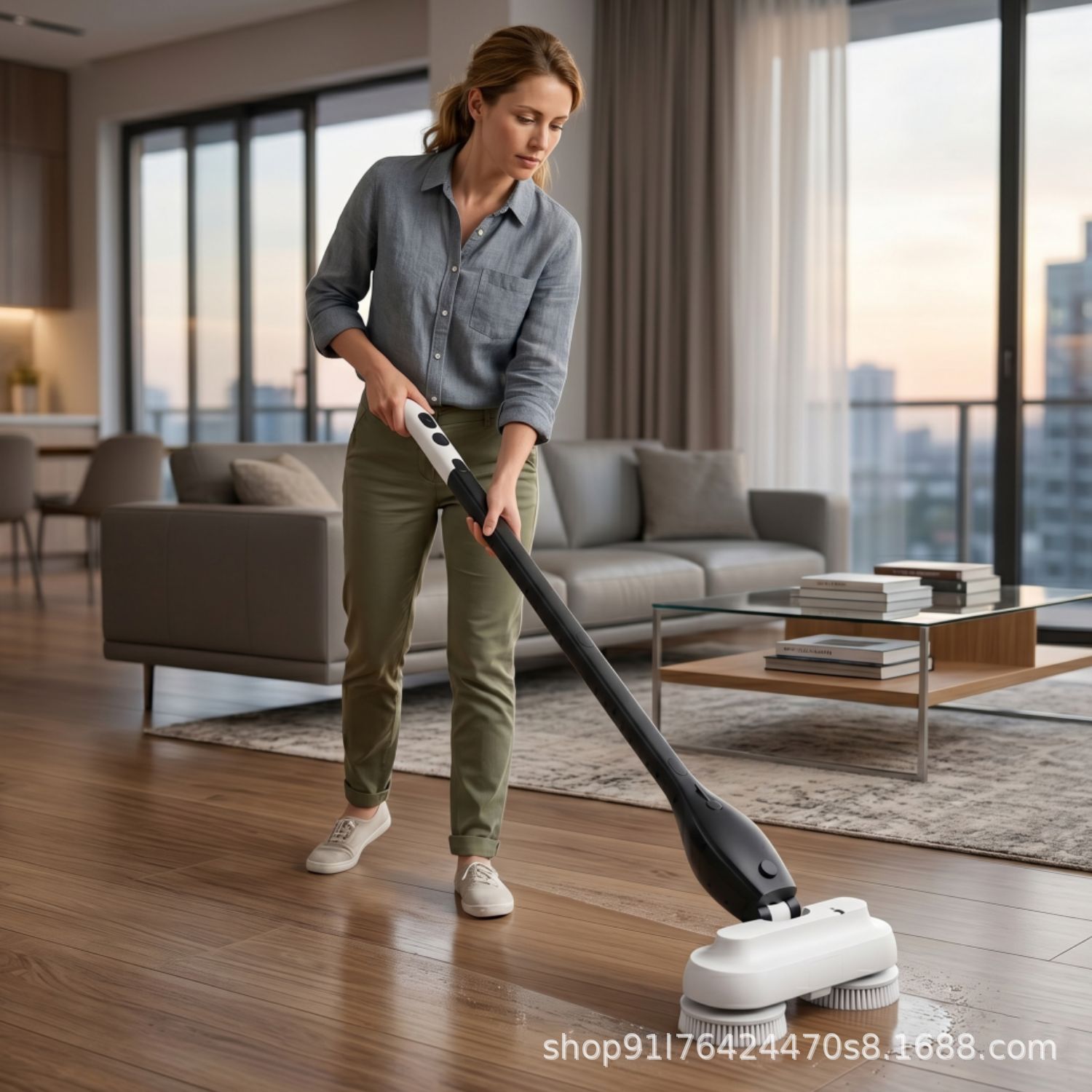 Cross-Border Household Kitchen and Bathroom Glass Extension Handle Dual-Head Electric Multi-Functional Floor Cleaning Brush and Mop Dual-Use