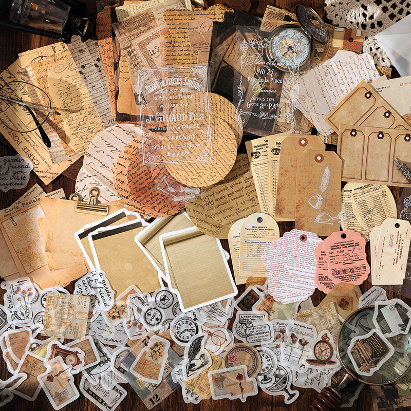 Momo material bolsa de espacio-tiempo caligrafía Serie Artística estilo retro diario DIY decorativo Collage base papel 4 modelos