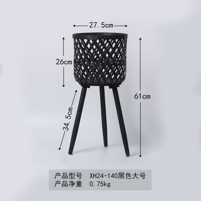 Maceta de ratán de estilo nórdico, balcón interior, sala de estar, planta, eneldo verde, soporte de flores de piso alto de madera tejido a mano