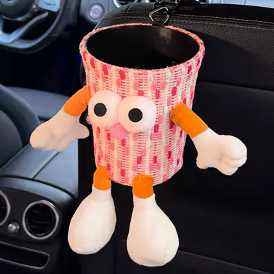 Can, Two-In-One Storage Hanging Bag, Car tissue box/set - pink-big-eyed-trash-can-including-hook